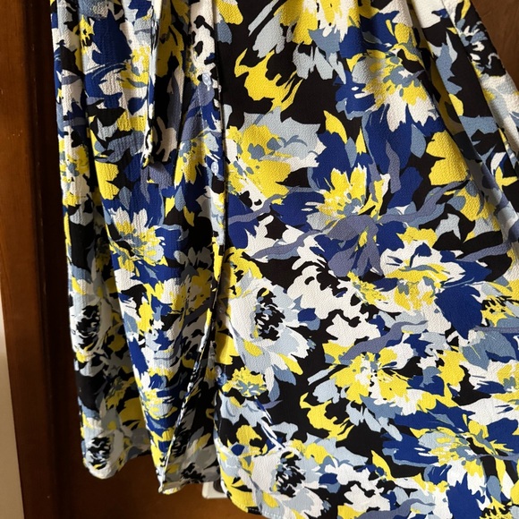 ALISON ANDREWS | Chic Floral Midi Dress Blue Yellow Button Down Short Sleeve - Picture 6 of 11